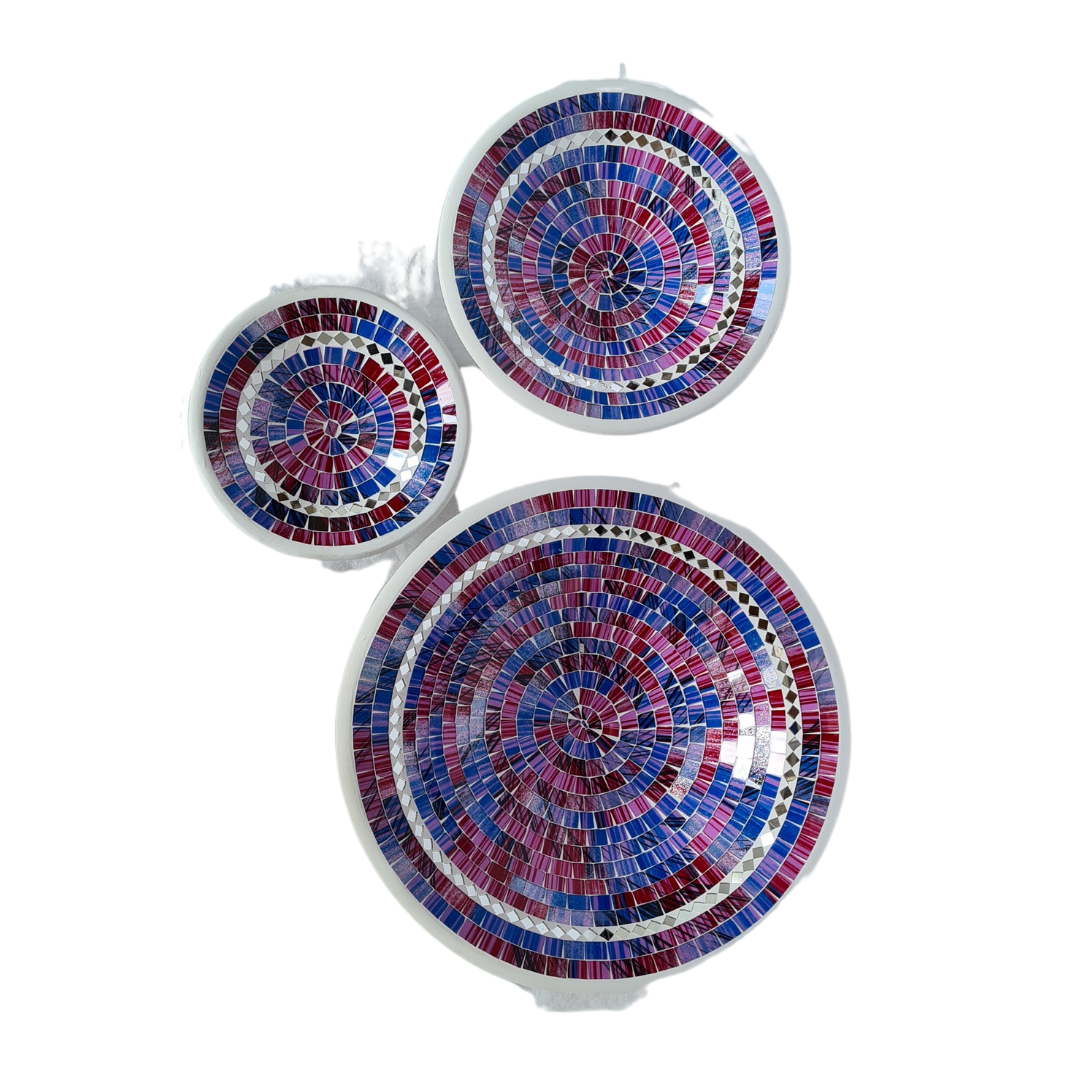 Ceramic glassware bowls set of 3 pink blue colours