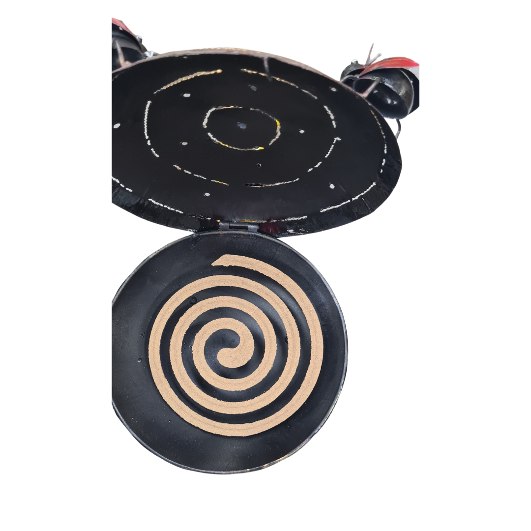 Red bugs on a brown mosquito coil holder