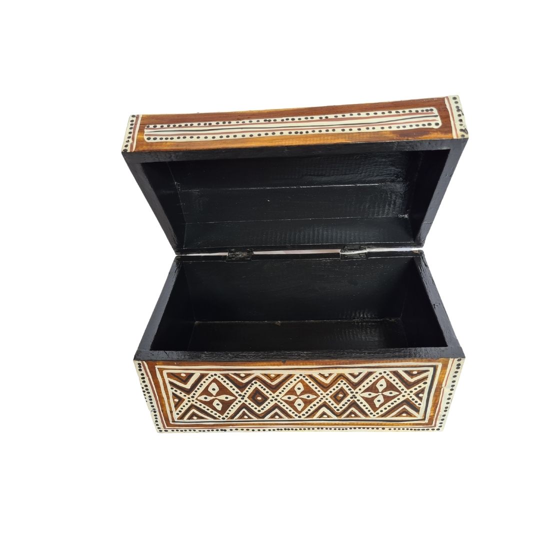 dot painted wooded box open