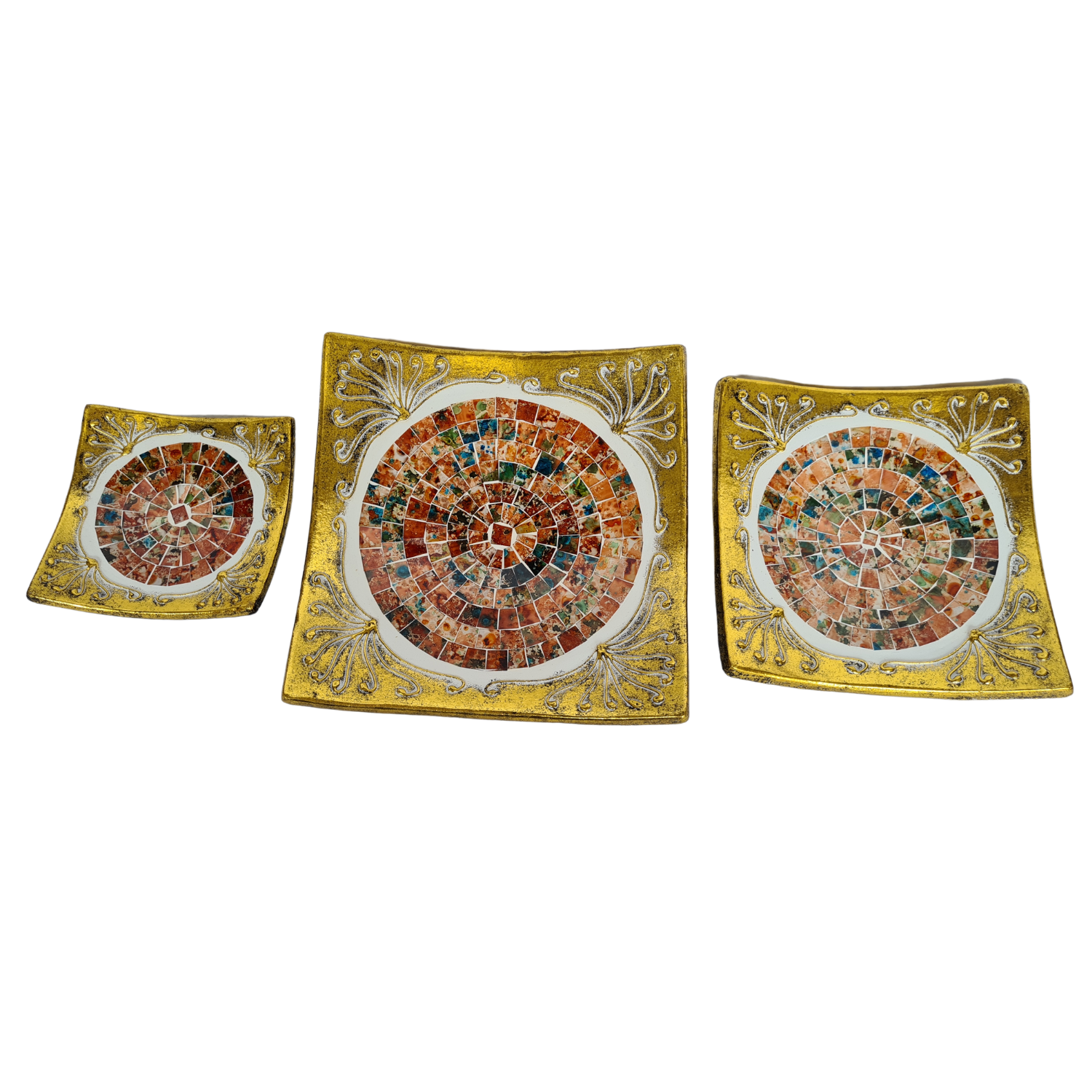 Ceramic plate set square gold edge
