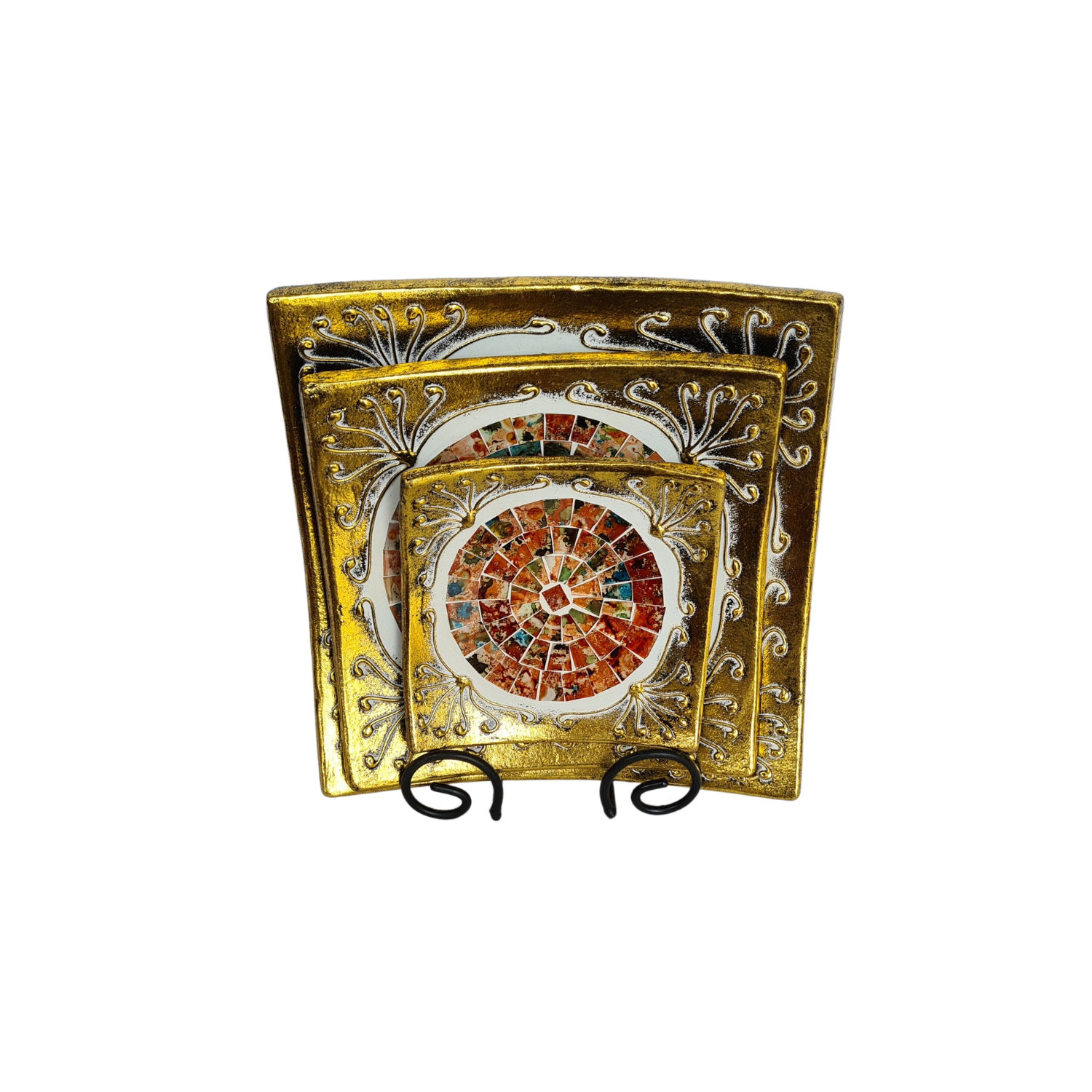 Ceramic plate set square gold edge