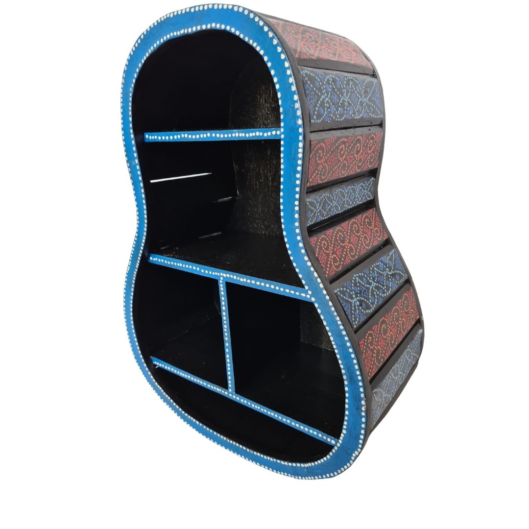 Guitar base shaped wall decoration red & blue patterns