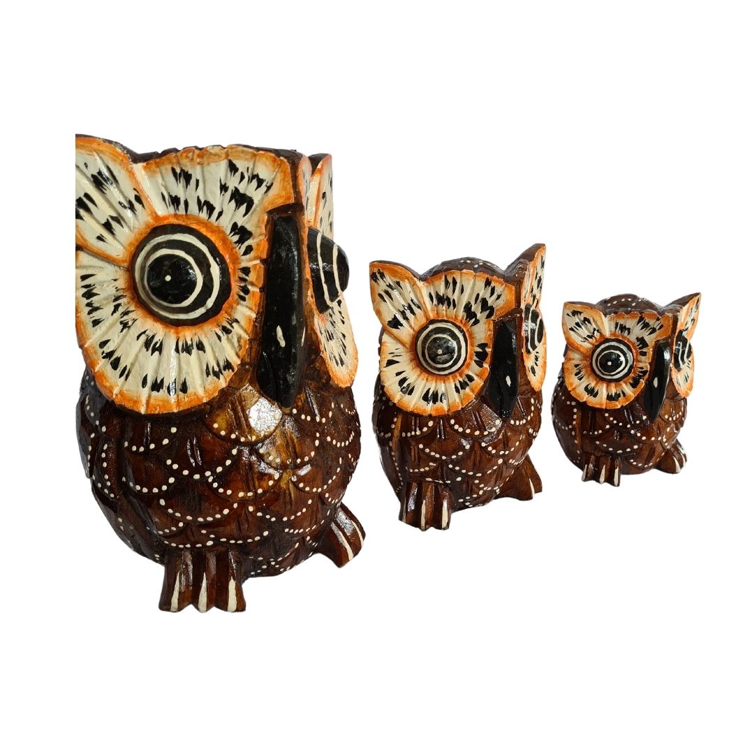 Wooden owls - set of 3 - 15, 25 & 25cm
