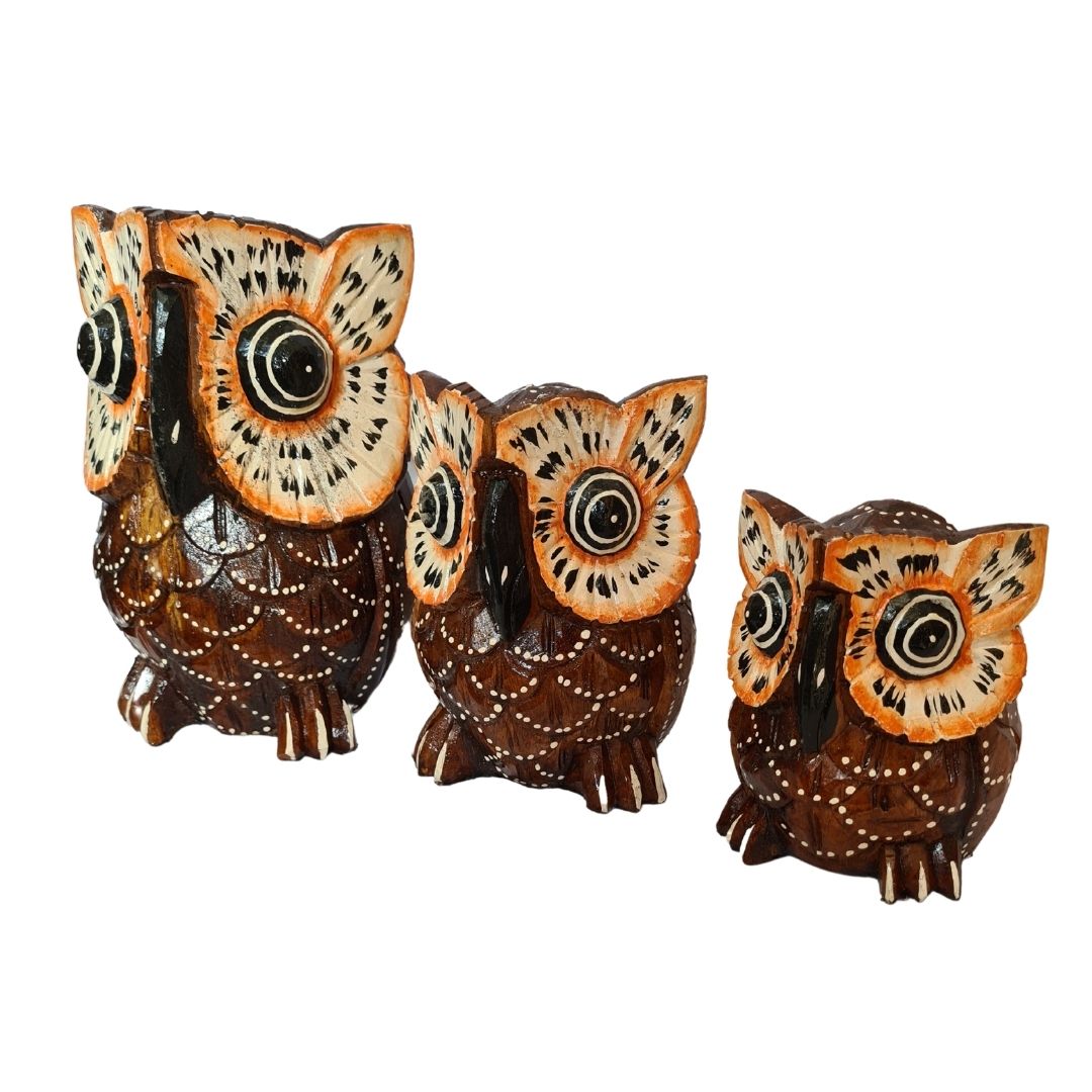 Wooden owls - set of 3 - 15, 25 & 25cm