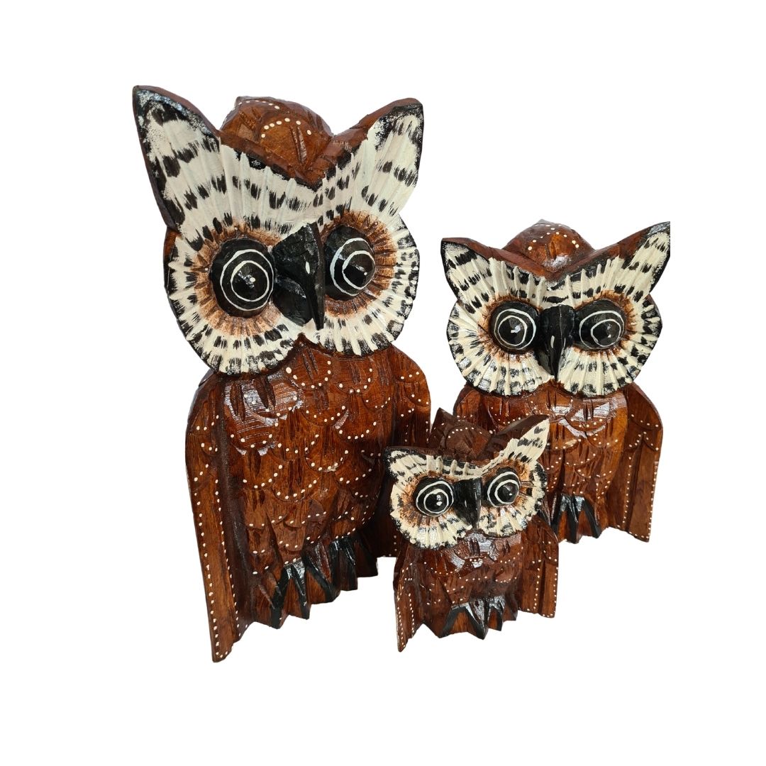 Wooden owls - set of 3 - 20, 30 & 40 cm high