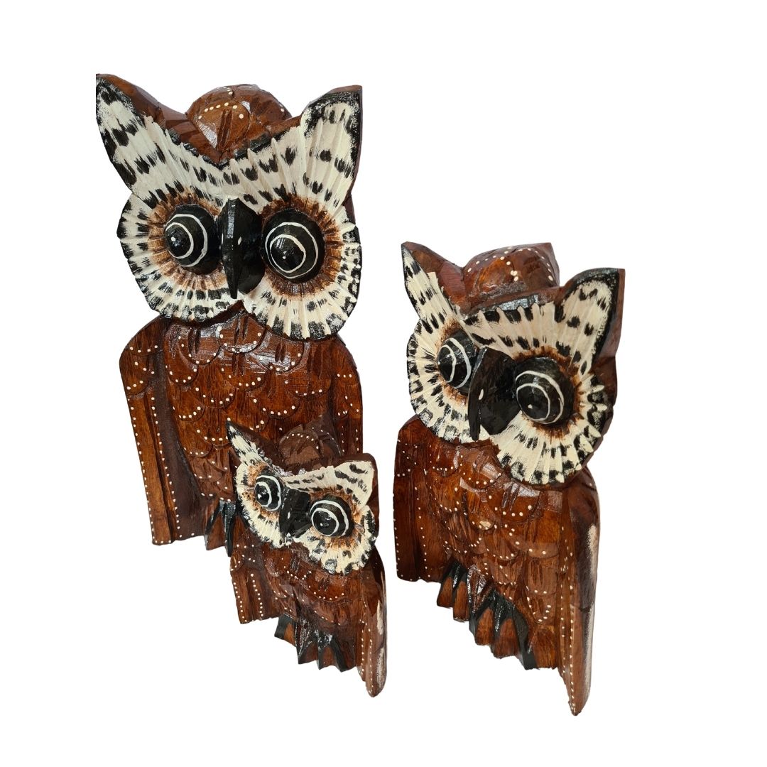 Wooden owls - set of 3 - 20, 30 & 40 cm high