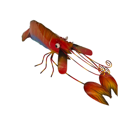 Metal shrimp wall hanging in red 40 cm long