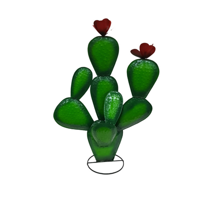 Cactus metal art in green with flowers 75 cm tall