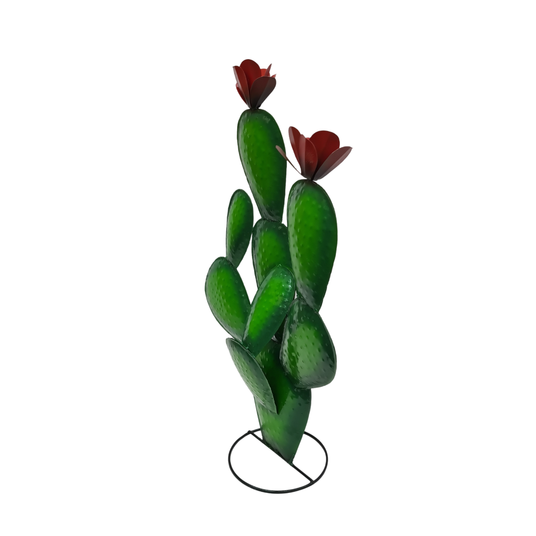 Cactus metal art in green with flowers 75 cm tall