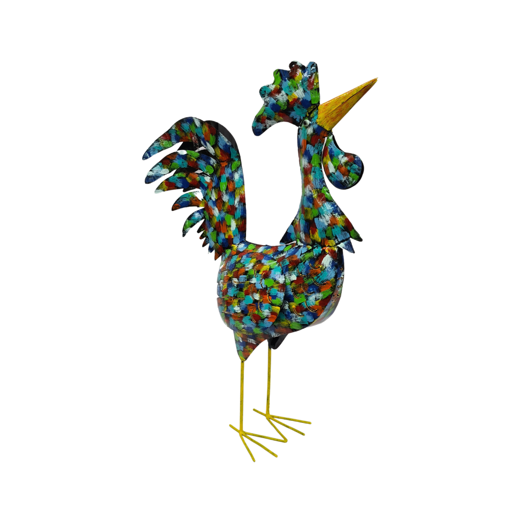 Rooster metal candle holder in multi colour finish 65 cm high