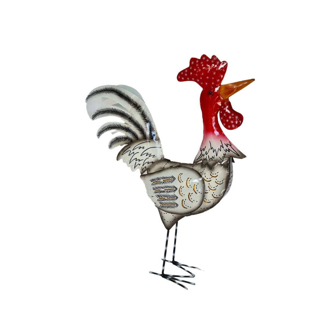 Rooster metal in white and black candle light holder 65 cm tall
