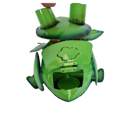 Frog green sitting playing drums tea light holder 16 x 15 cm