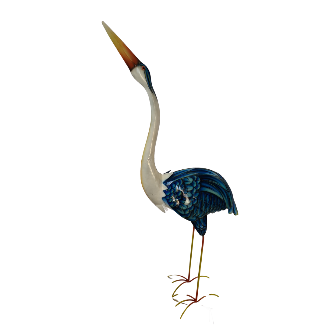 Metal art heron standing with head up 150cm tall
