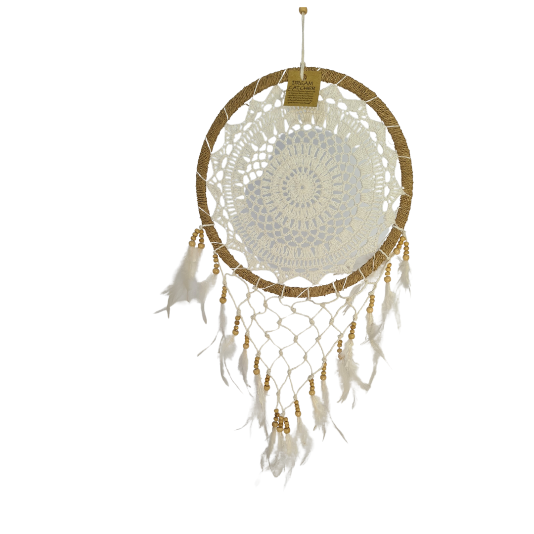 Dreamcatcher white 27 cm with mesh tail