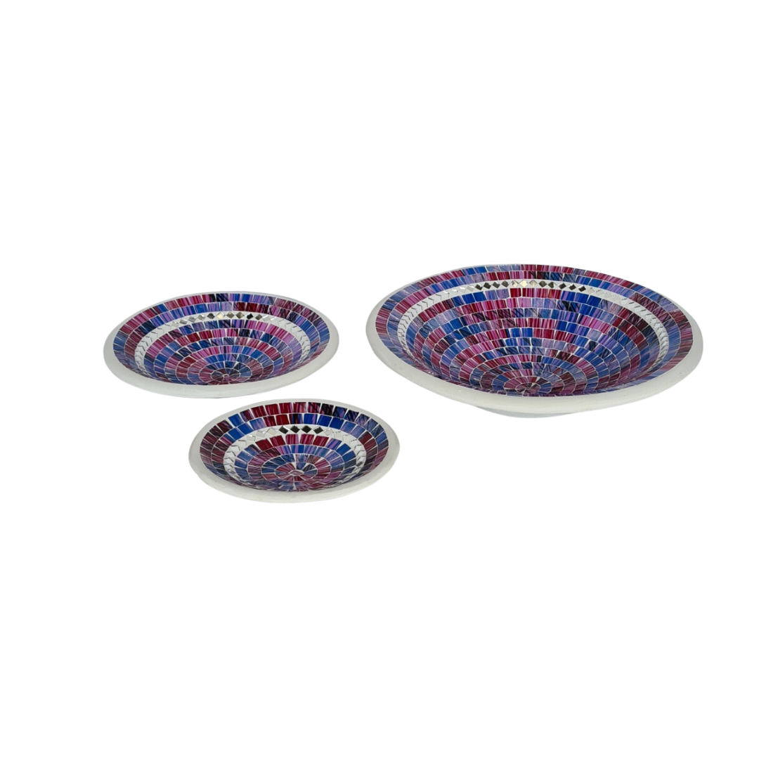 Ceramic glassware bowls set of 3 pink blue colours