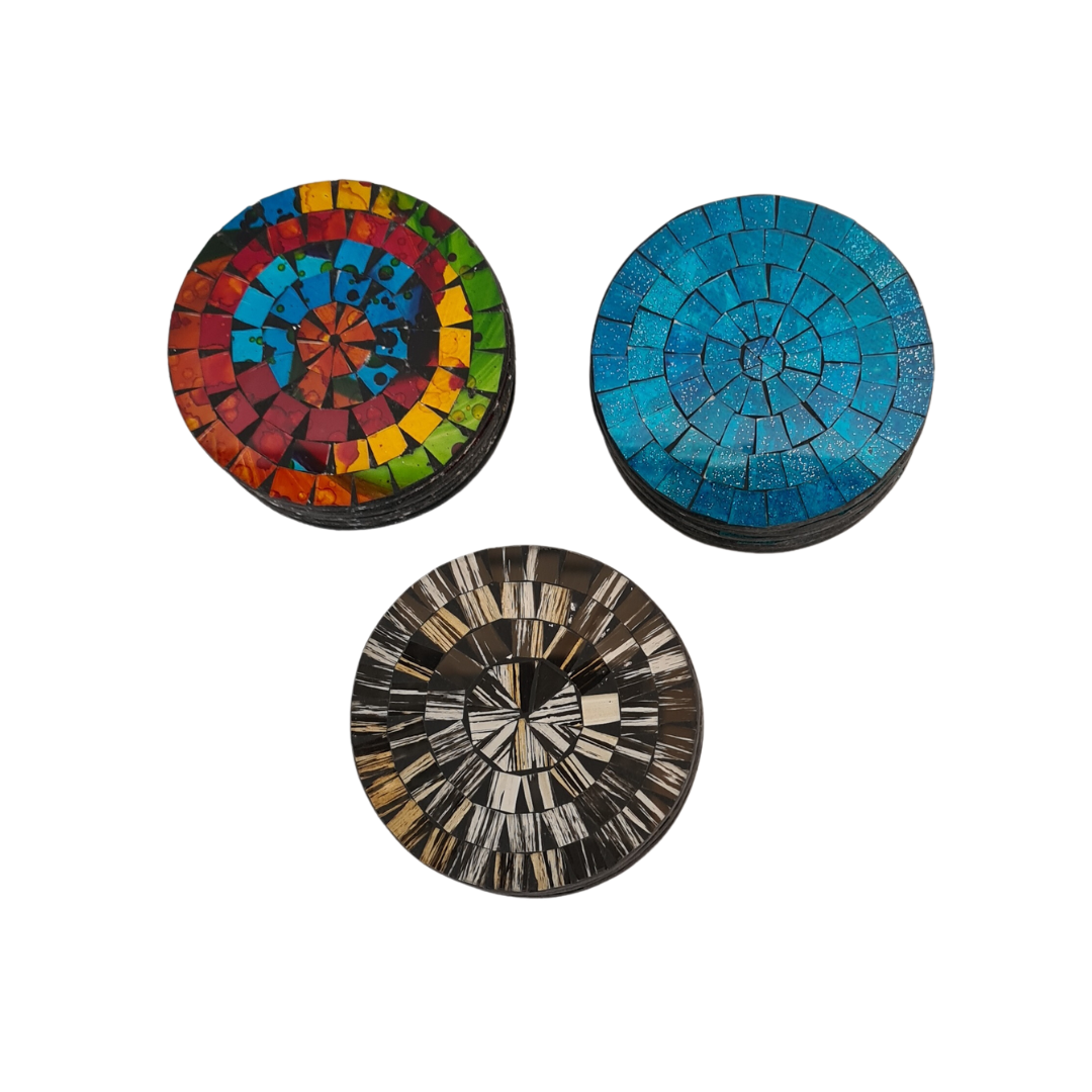 Glass coasters round set of 6 10 cm