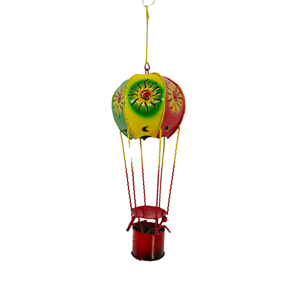 Hanging metal hot air balloon candle light holder 30 cm tall