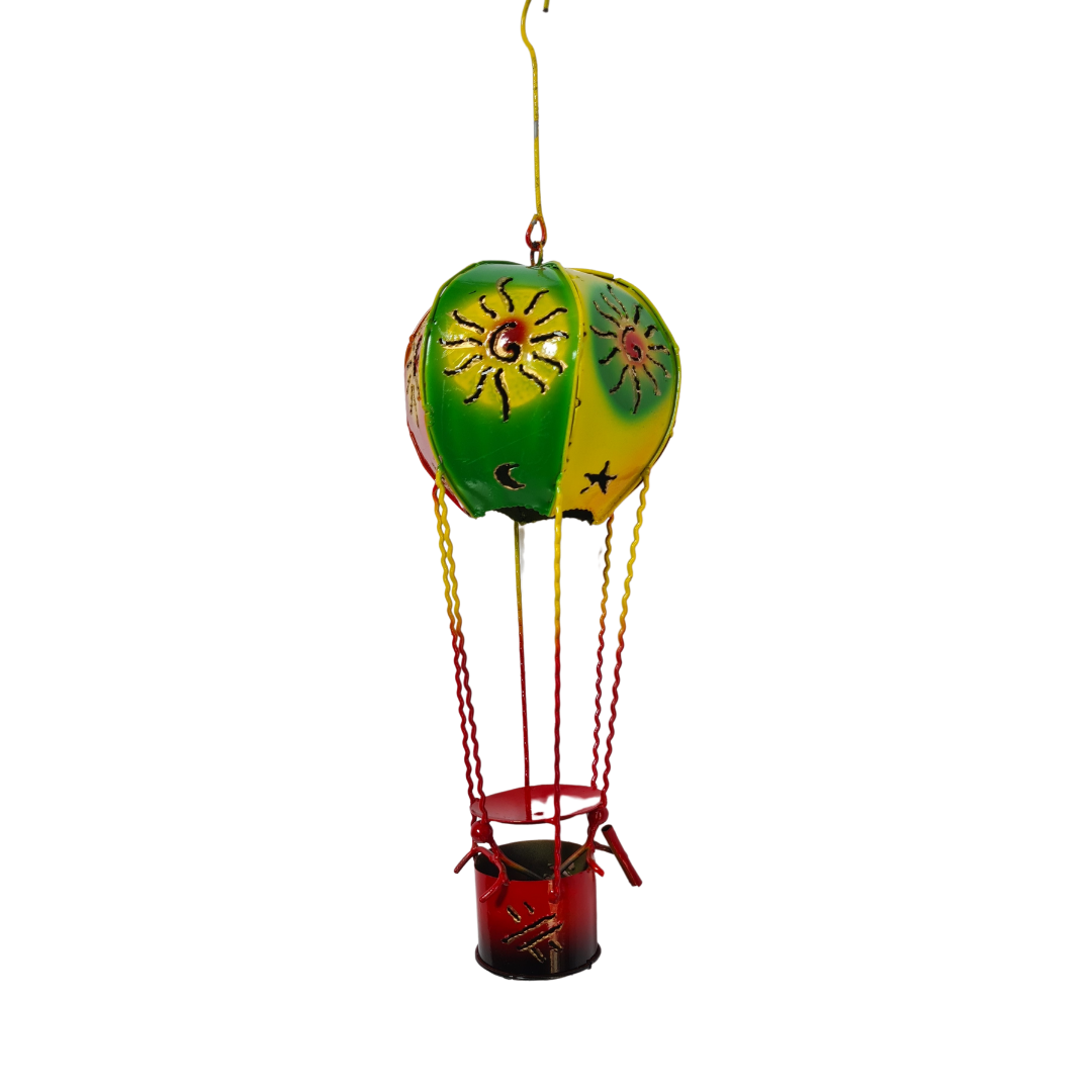 Hanging metal hot air balloon candle light holder 30 cm tall