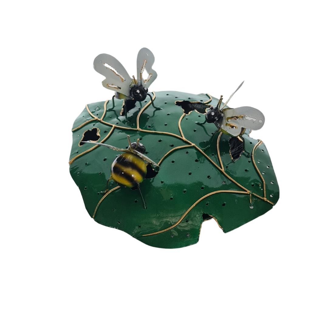 Mosquito coil holder depicting a leaf with three bees 20 cm