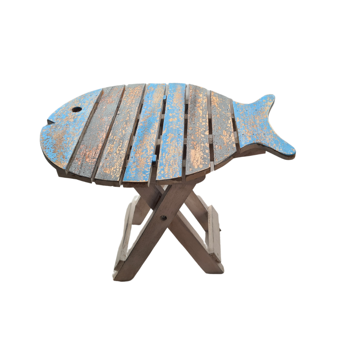 Wooden folding table 31 x 31 cm fish design