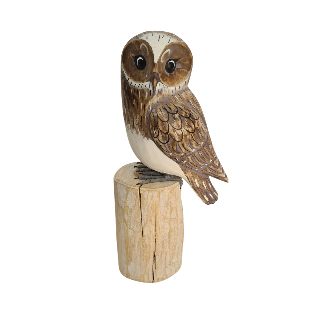 Owl wooden figure sitting on a post 28 cm tall