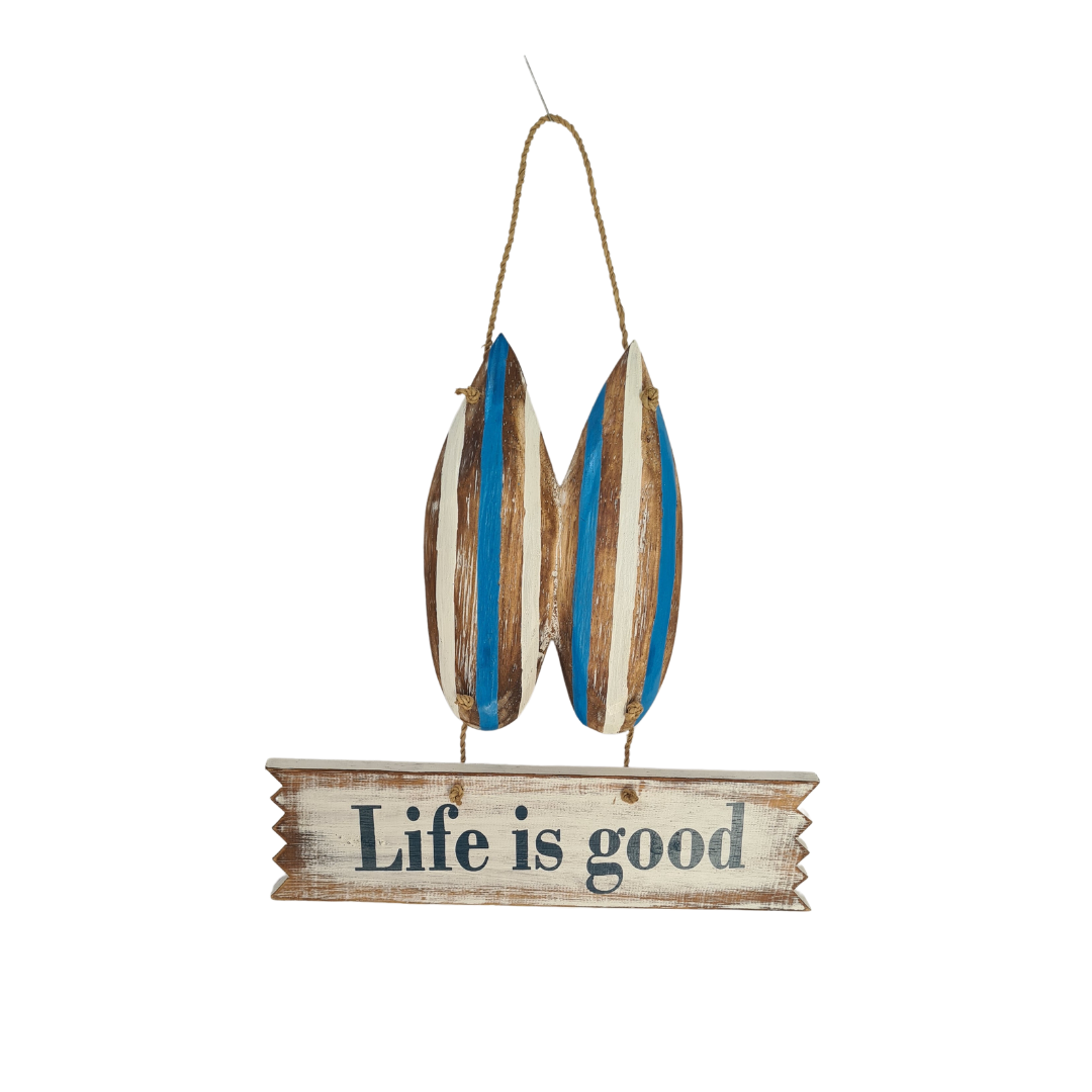 Surfboard wall hanging with &quot;Life is good&quot; 34 x 29 cm