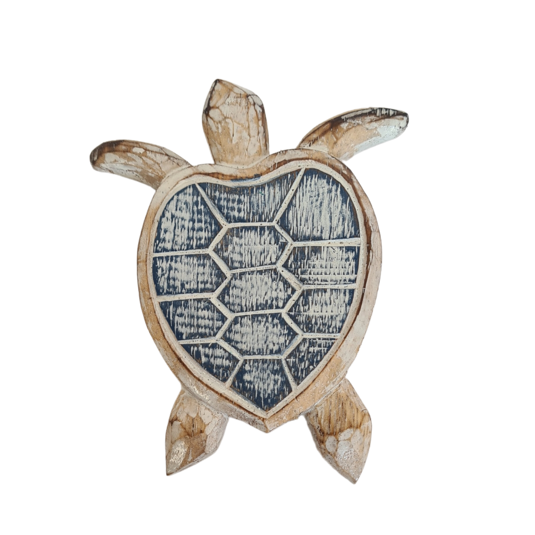 Turtle wooden wall hanging blue 15 cm