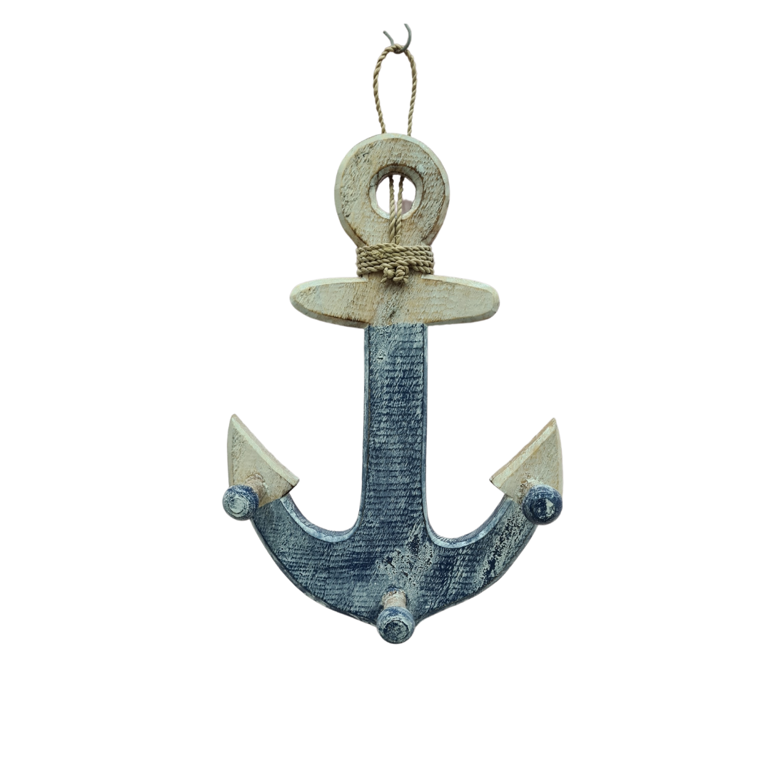 Anchor wall hanging wooden with 3 coat hooks