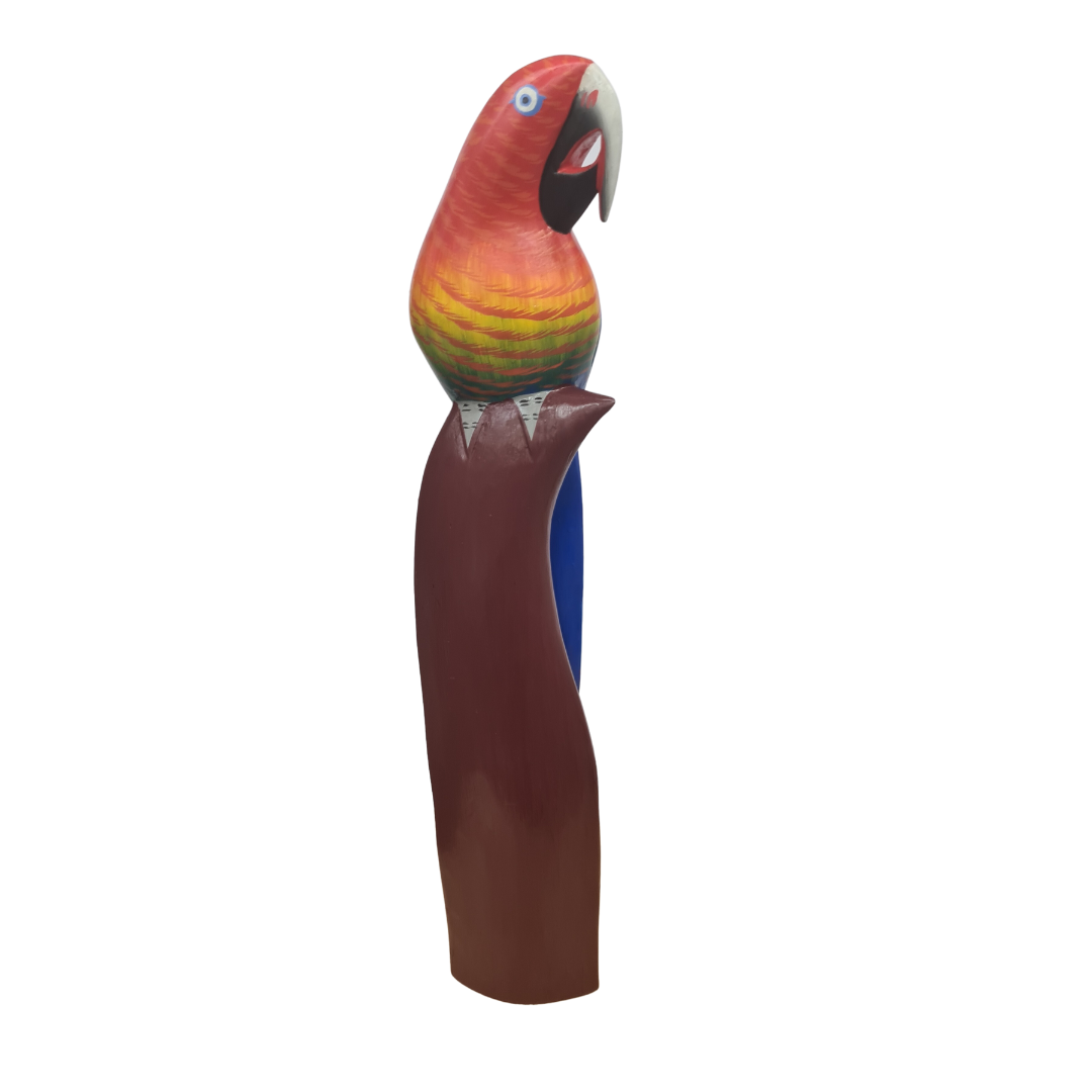 Budgie wooden figure sitting on a post red &amp; blue 60cm