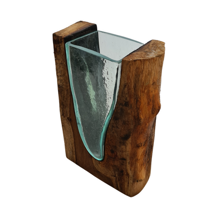 Glass vase in timber frame 24 cm high