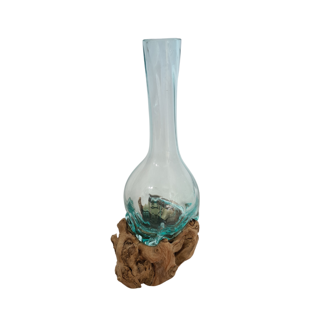 Glass vase forged onto a timber base 35 cm high
