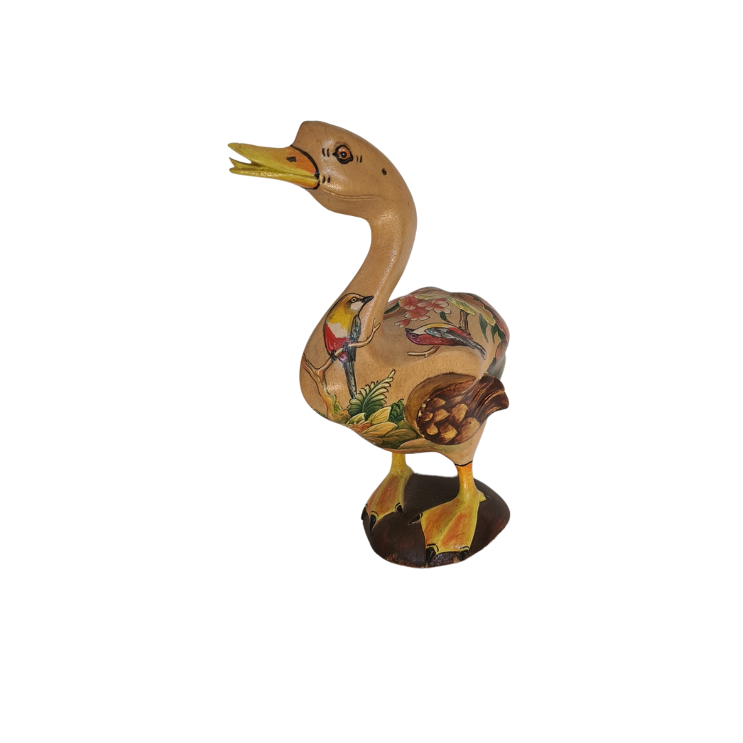 Duck wooden carving with hand painted motif&
