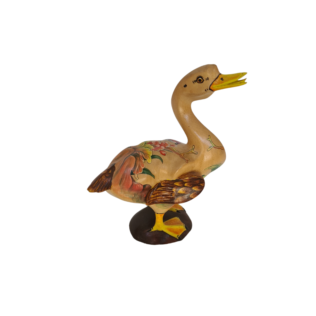 Duck wooden carving with hand painted motif&