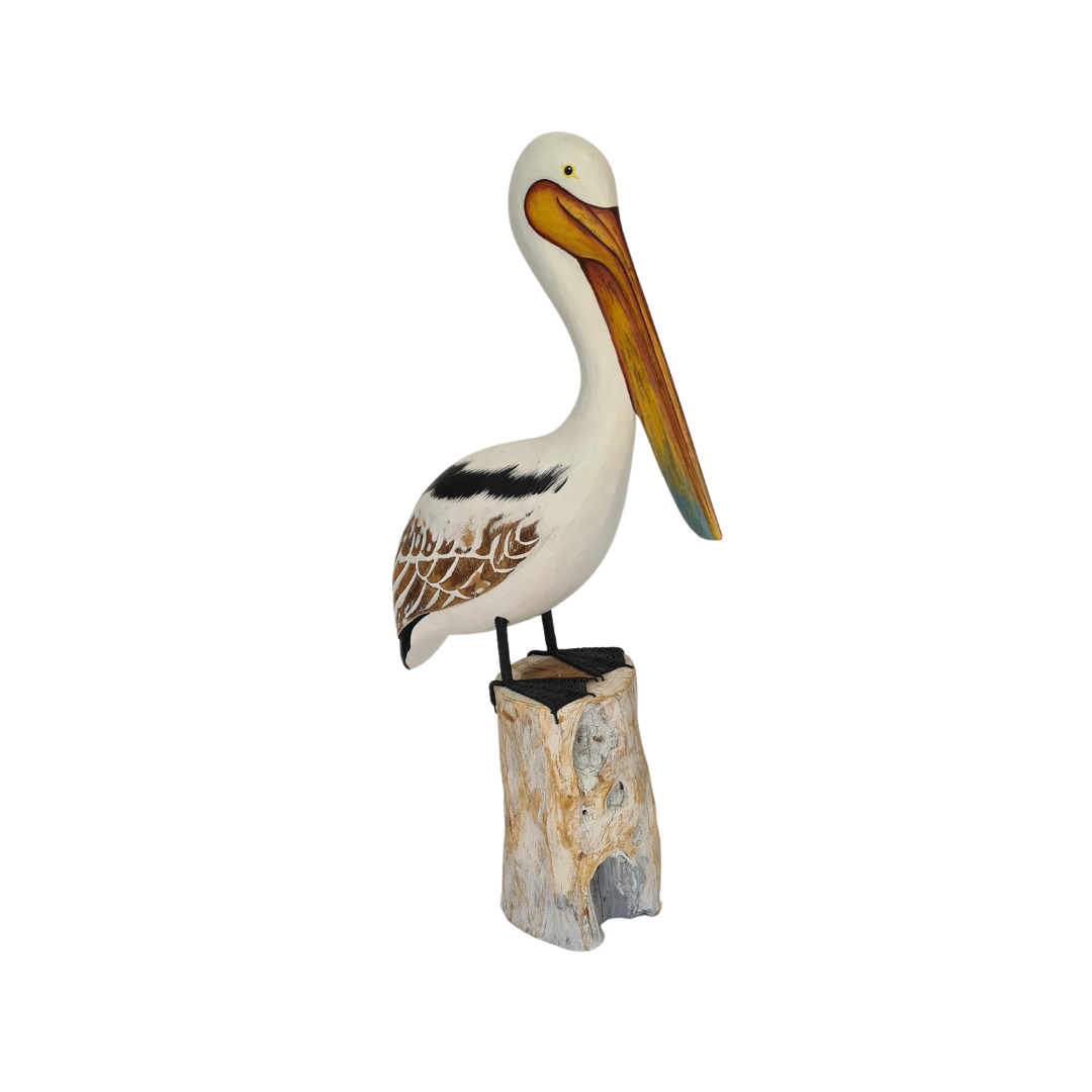 Pelican carved wooden in white 50 cm