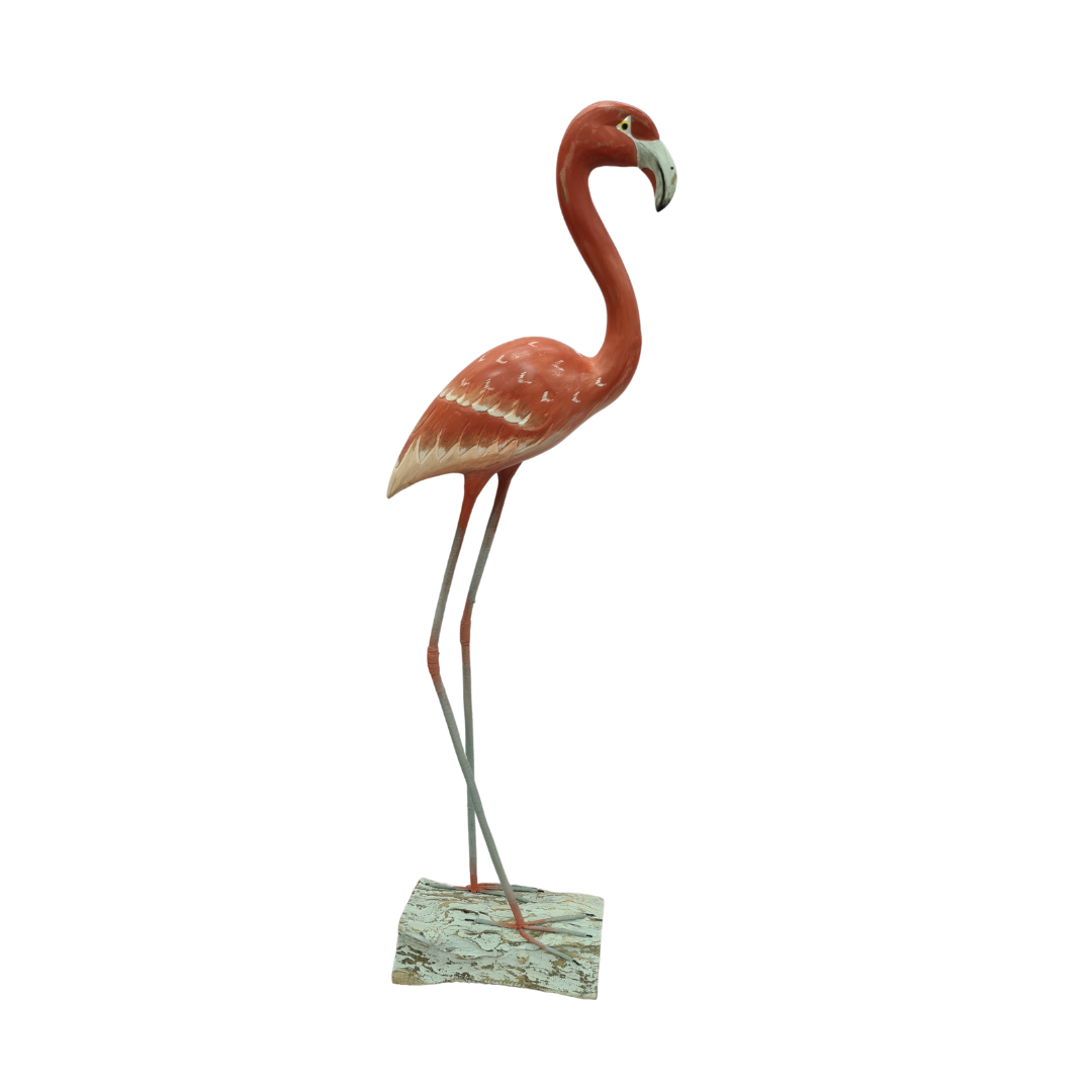 Flamingo carved wooden figure set of 2 in pink 100cm