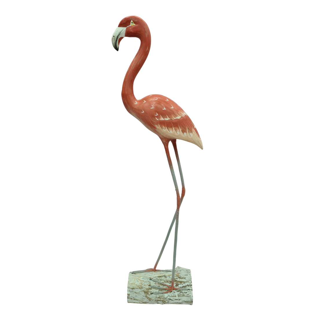 Flamingo carved wooden figure set of 2 in pink 100cm