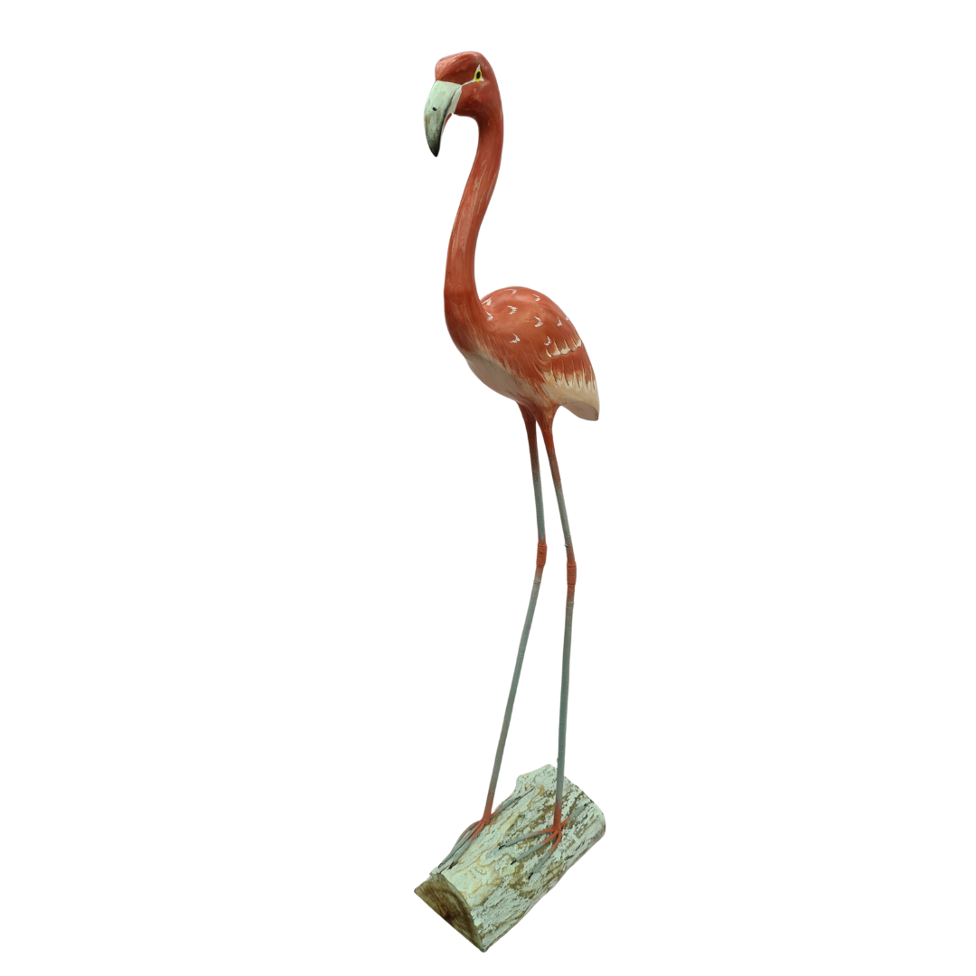 Flamingo carved wooden figure set of 2 in pink 100cm