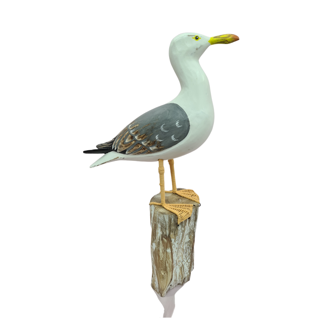 Seagull wooden figure standing on post 50 cm high