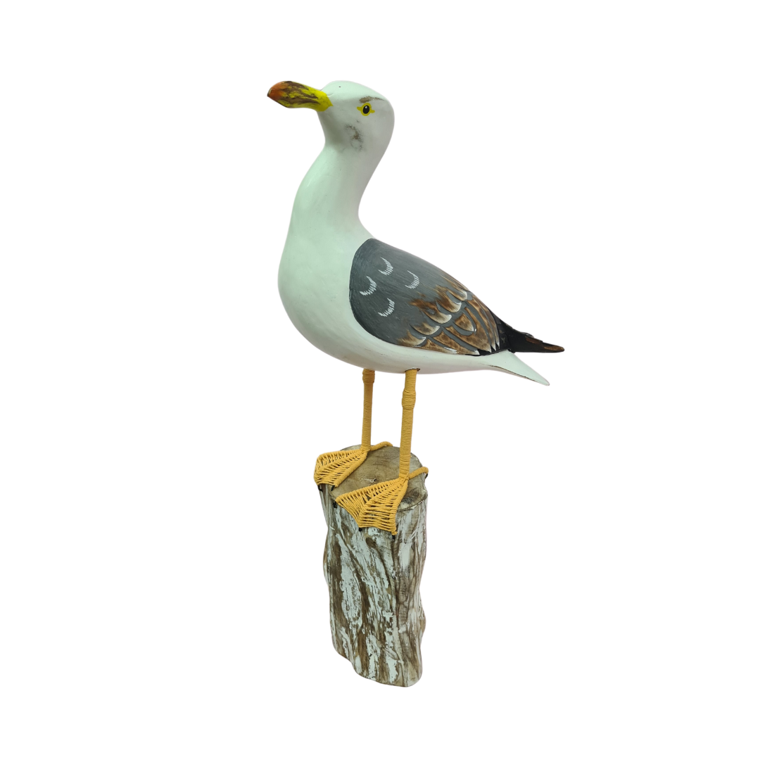 Seagull wooden figure standing on post 50 cm high