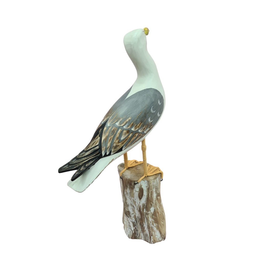 Seagull wooden figure standing on post 50 cm high