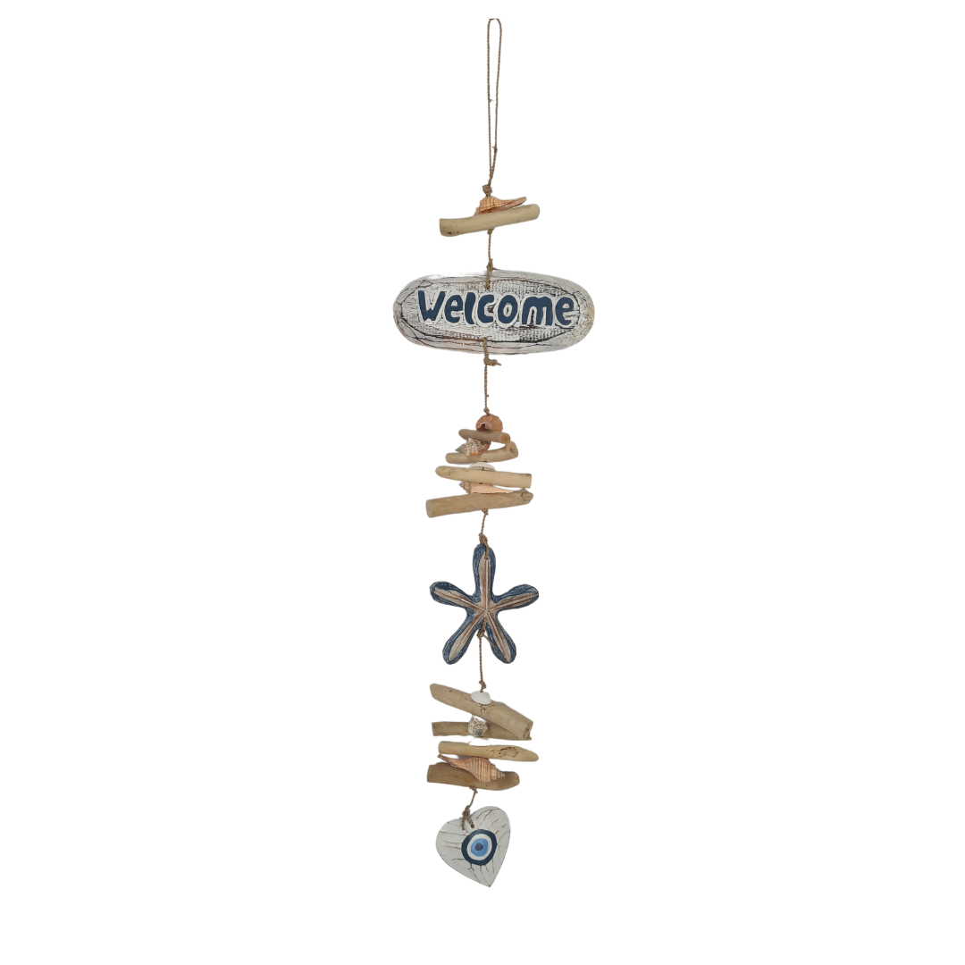 Mobile hanging with &quot;Welcome&quot; sign, starfish and heart shapes 100 cm