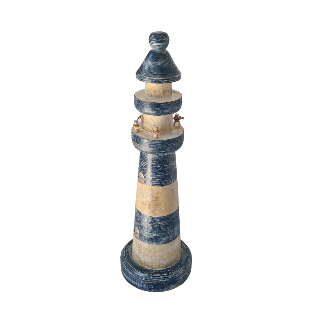 Lighthouse wooden with blue circles 40 cm tall