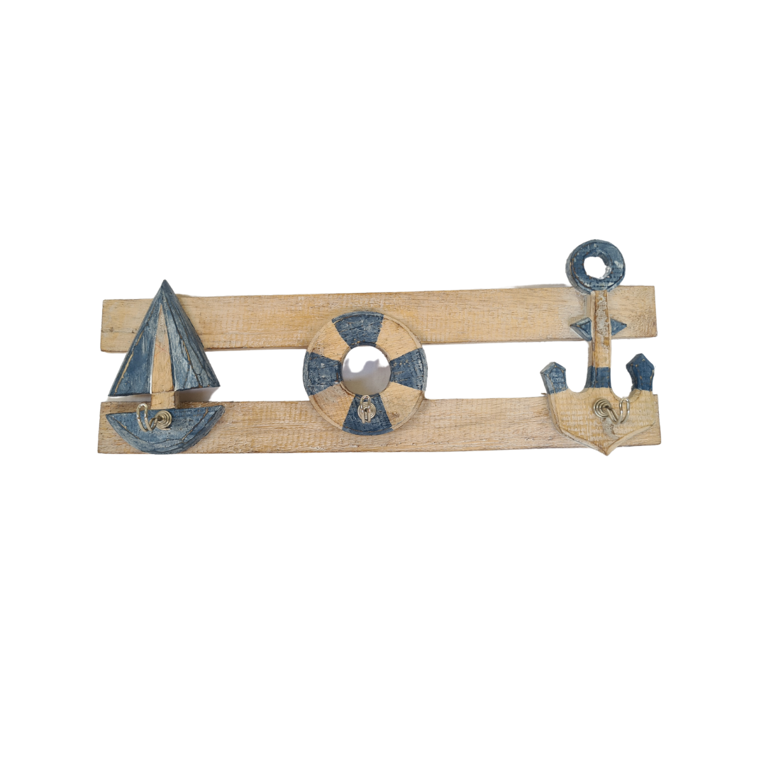 Wall hanging coat hanger with sail boat, life buoy and anchor 50 cm
