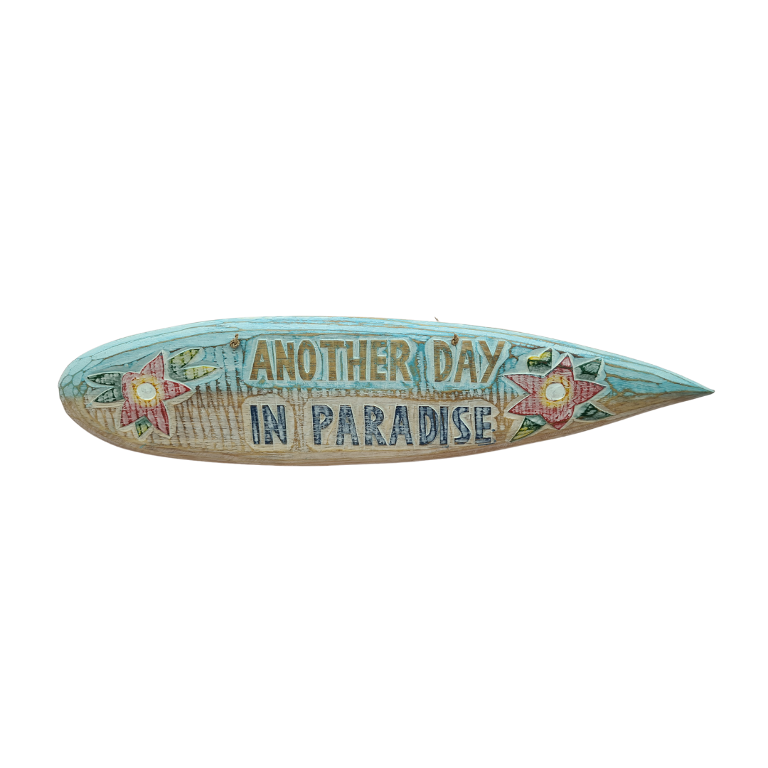 Plaque wooden shaped as surfboard &quot;Another day in paradise&quot; 50 cm long