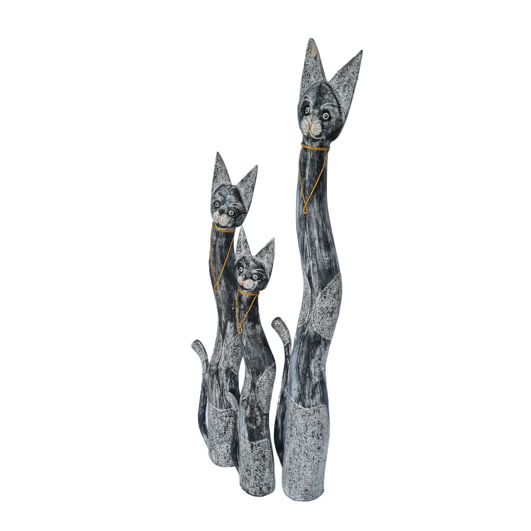Cat figurines set of 3 black wash 150, 120 &amp; 100 cm tall