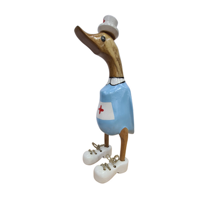Duck wooden nurse in blue uniform 25 cm