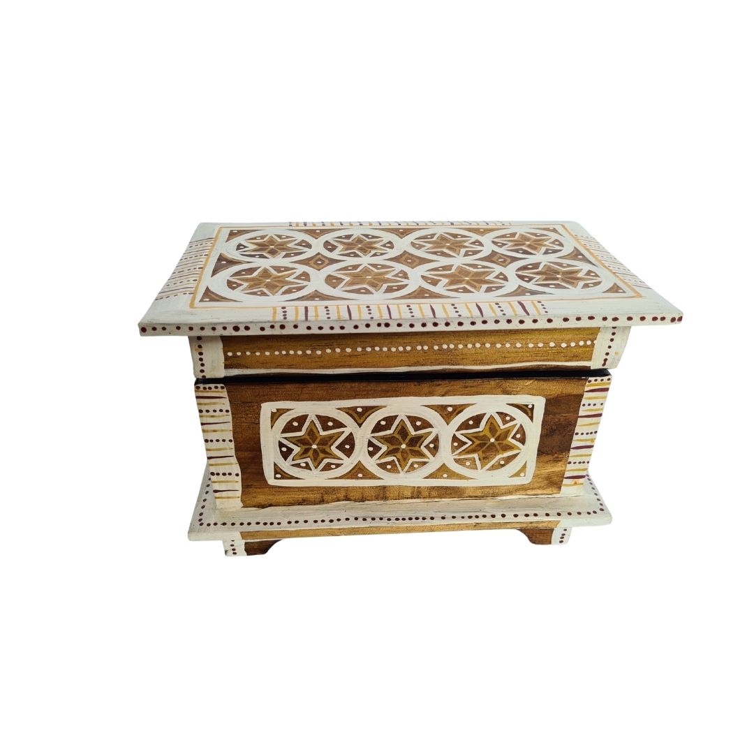 wooden box with star pained details