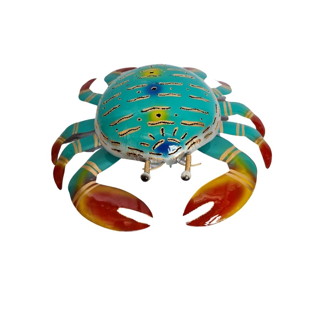 Crab mosquito coil holder metal art with blue 27, 27, 10cm