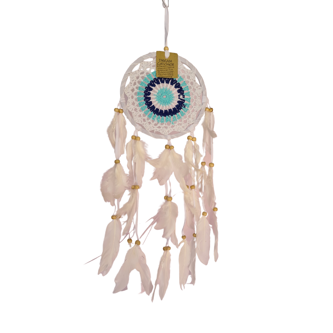 Dreamcatcher 16cm circle with blue shades and feather tails (01A)