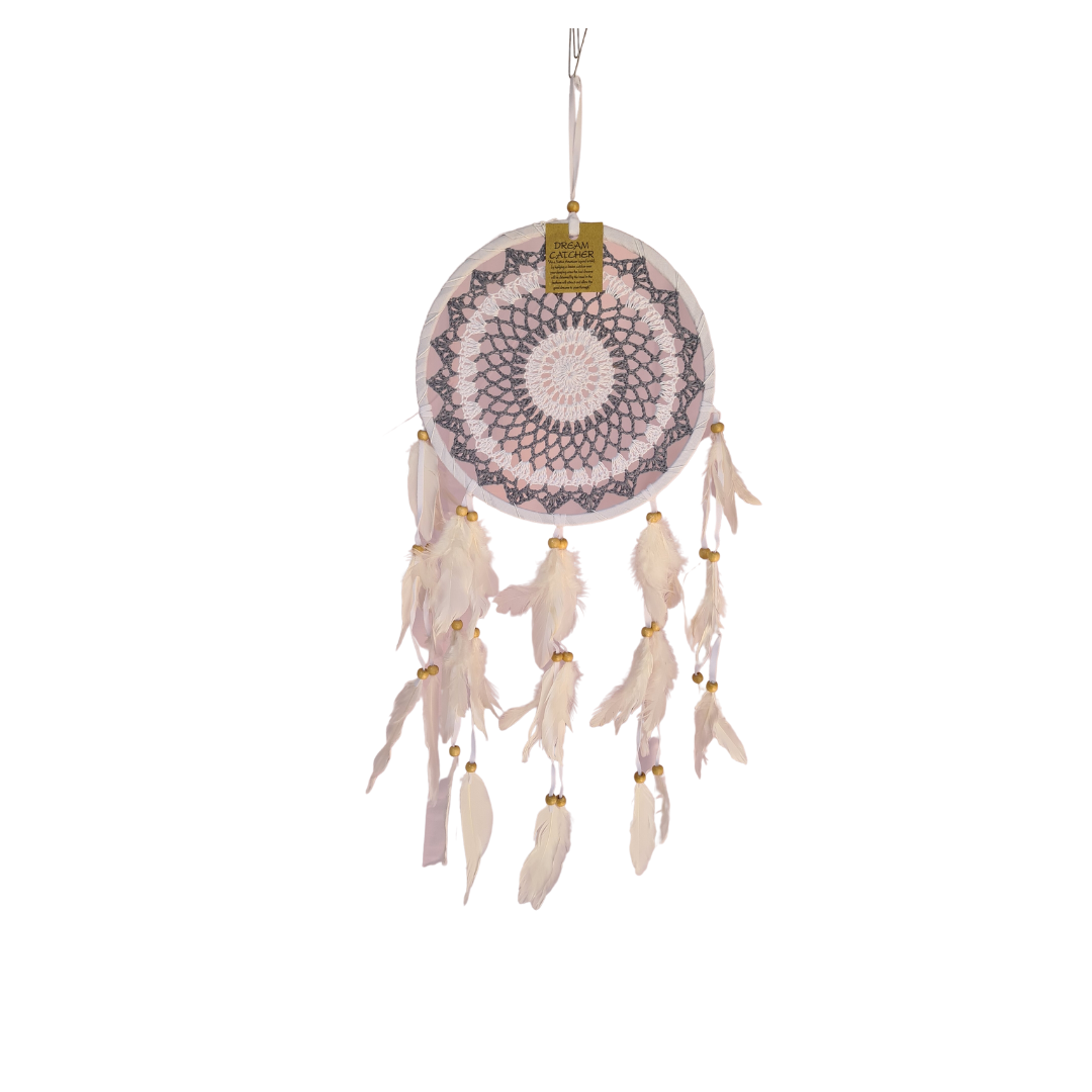 Dreamcatcher 16cm circle with grey shades and feather tails (02A)